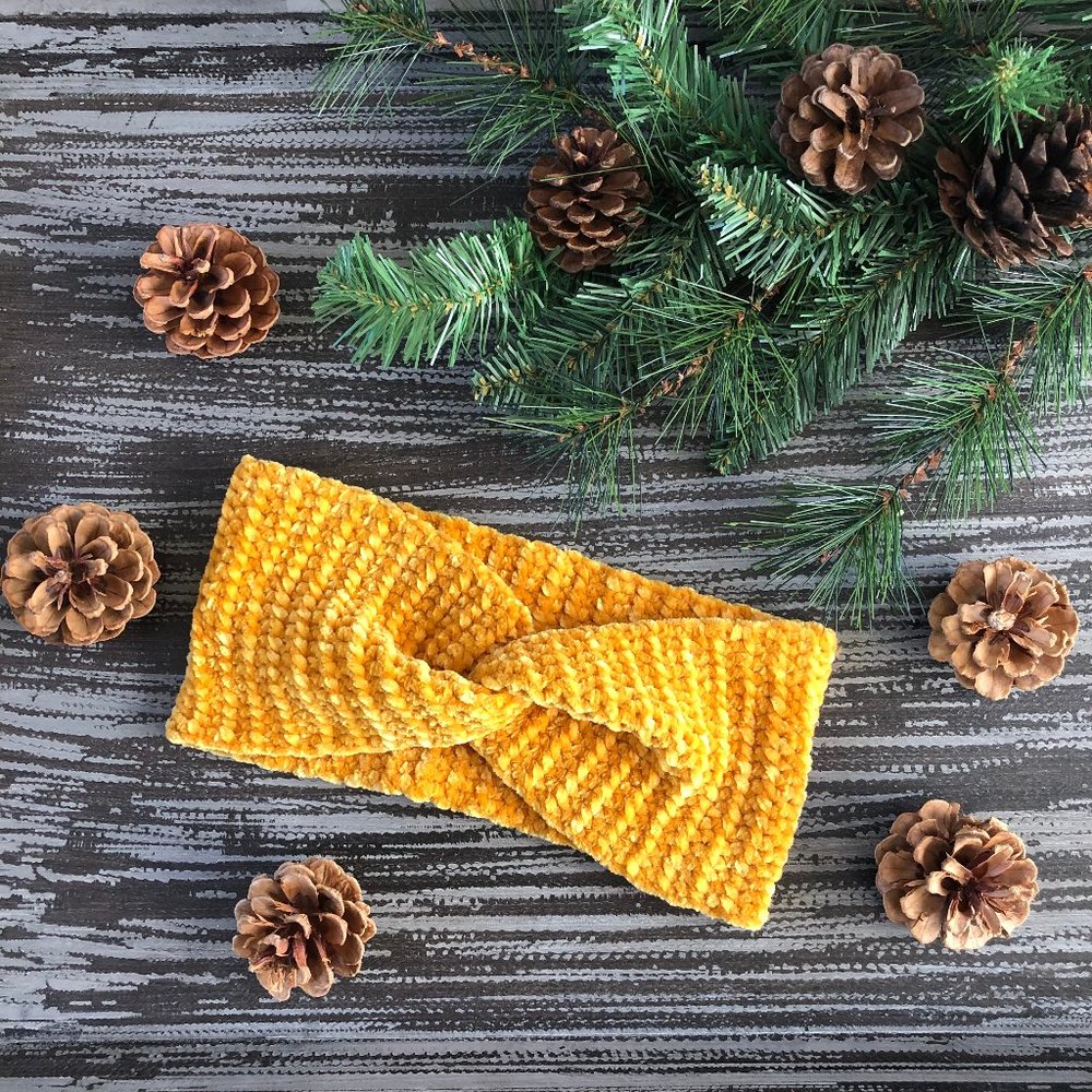 Luxury Twisted Velvet Crochet Headband Earwarmer